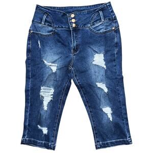 NWOT Flamingo Ripped Mid-Rise Stretch Capri Jeans Women's Large 29X17